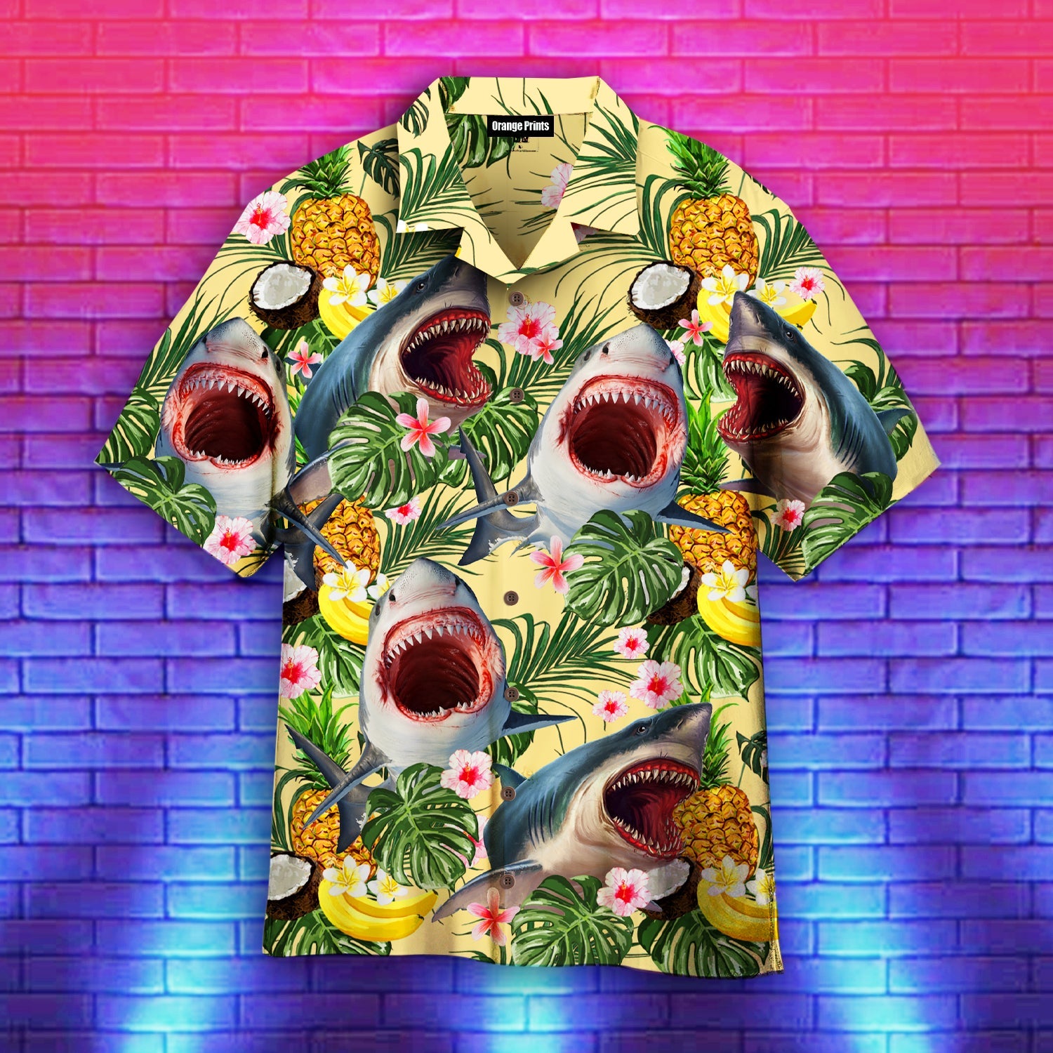 Shark Attack Pineapple Tropical Hawaiian Shirt For Men & Women | Wt2012