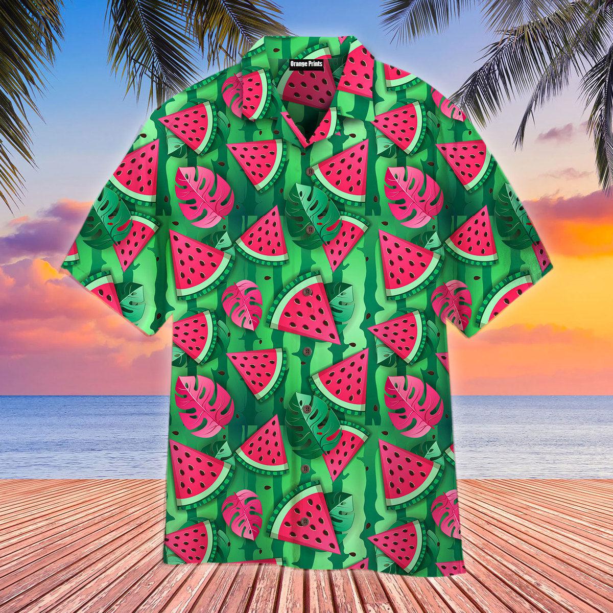 Watermelon Slices And Tropic Leaves Hawaii Shirt For Men Women Ha1037