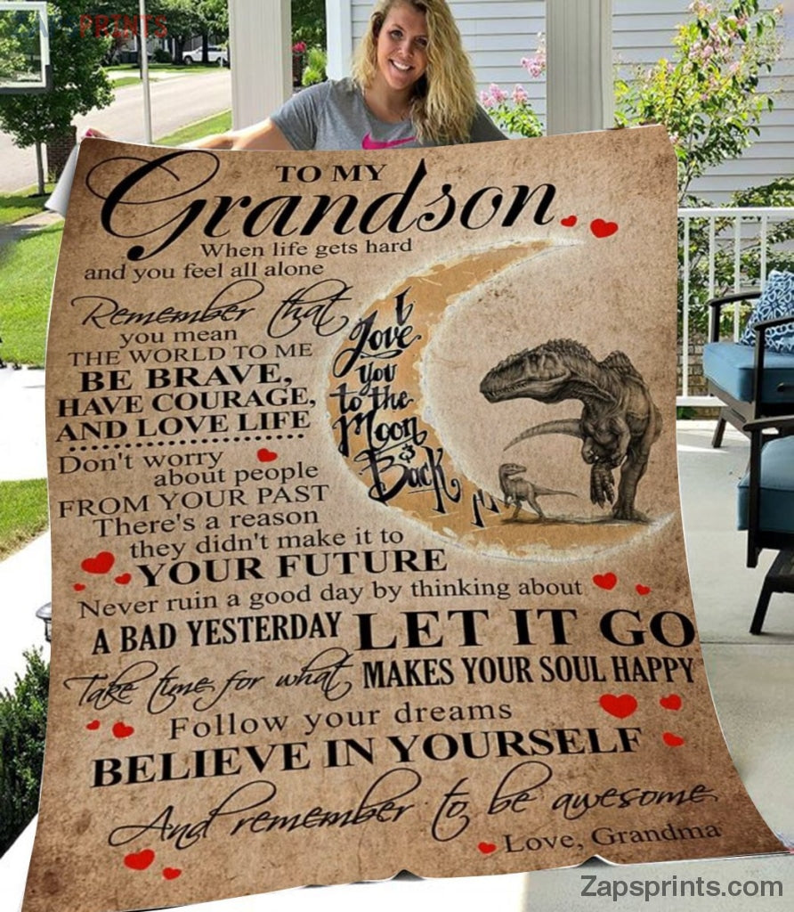 Gift For Grandson – To My Grandson – Dinosaur – Let It Go – Grandma Gift To Grandson – Blanket