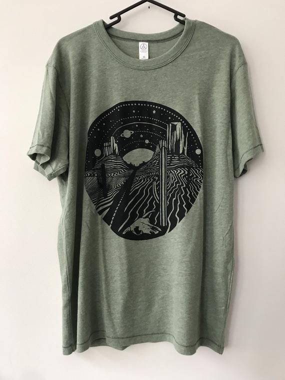 Dark Desert Highway Crew Neck Tee Light Gren Psychedelic Festival Shirt