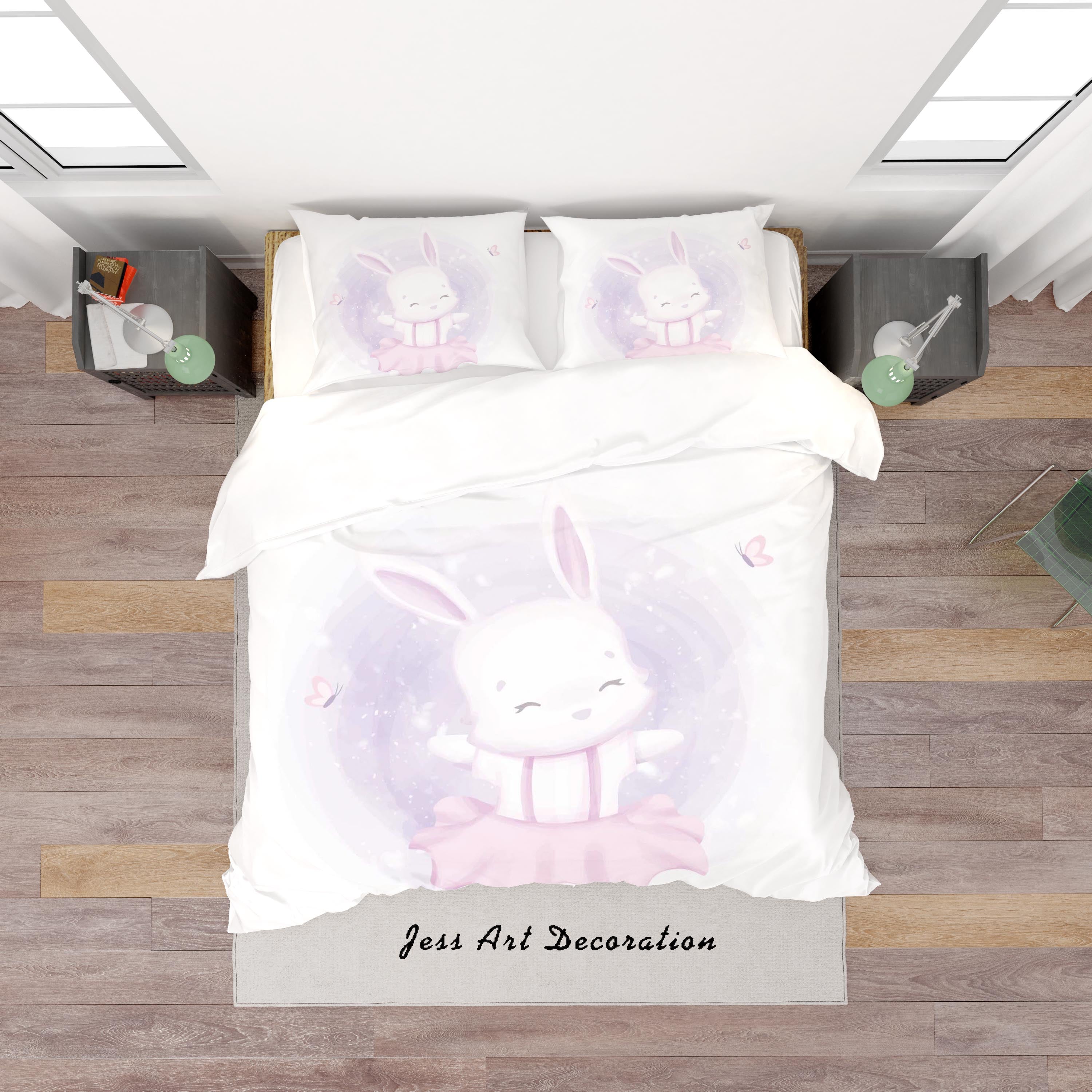 3D White Purple Rabbit Quilt Cover Set Bedding Set Duvet Cover Pillowcases Sf136