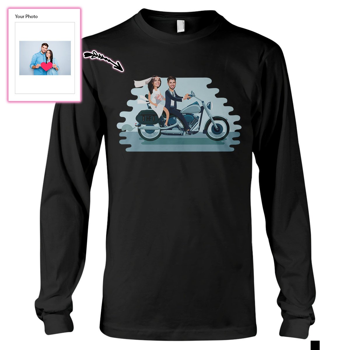 Custom Face Couple On Motorcycle Ez14 2410 Custom Long Sleeve T-Shirt