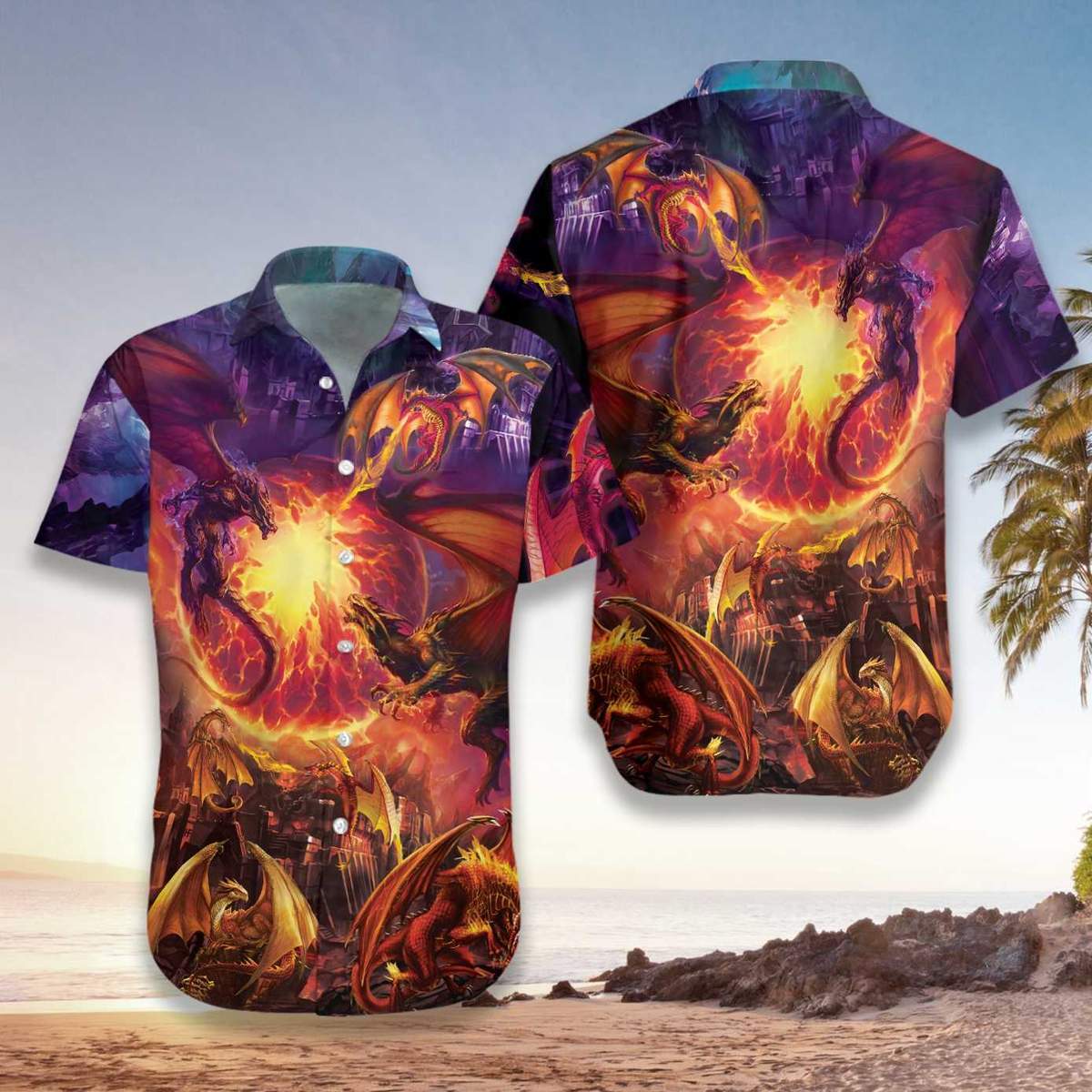 Dragons With Breathing Fire Art Hawaii Shirt Unisex Full Size Adult Colorful Ha62083