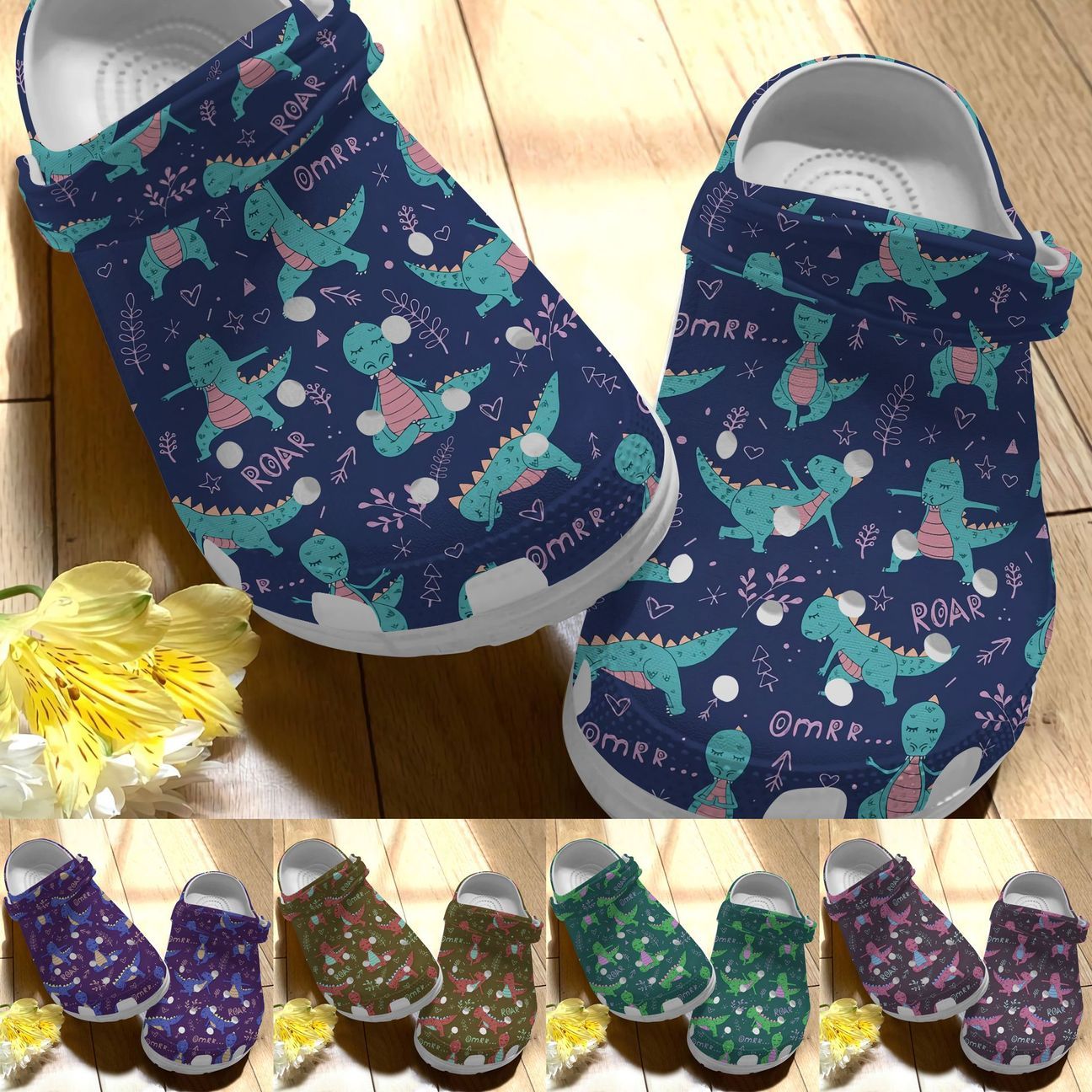 Dinosaur Personalize Clog, Custom Name, Text, Fashion Style For Women, Men, Kid, Print 3D Whitesole Exercising Dinosaur