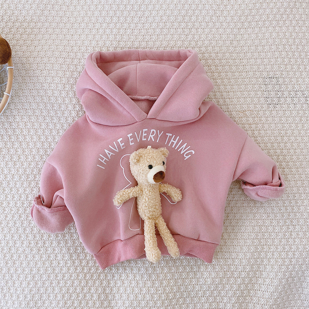 2-7 Years Autumn Winter Girls Boys Cute Cartoon Bear Sweatshirts Baby Kids Children Warm Fleece Hoodies Two Colors alx