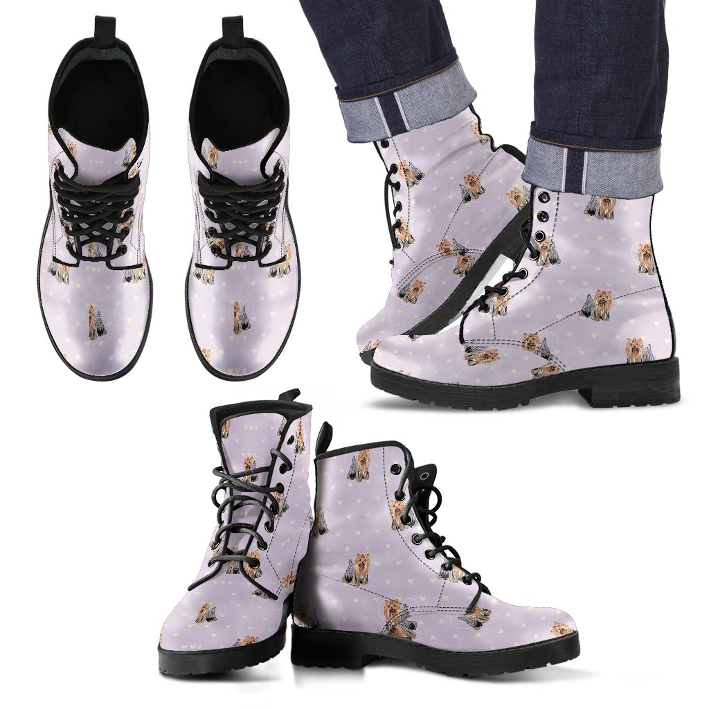 Yorkshire Terrier Dog Puppy Pattern Print Men Women Leather Boots Fashion Boots Custom Shoes