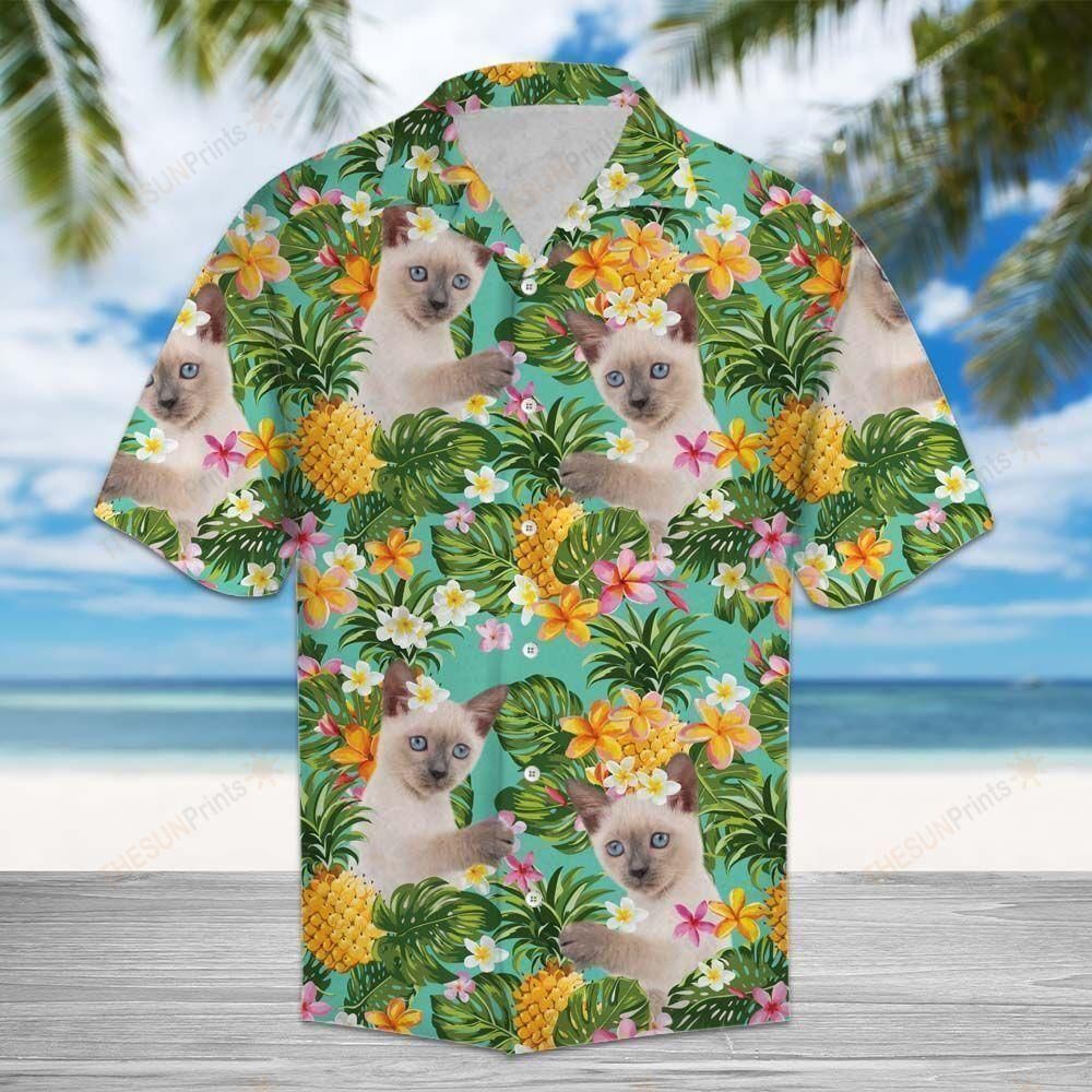 Tropical Pineapple Thai Cat Aloha Hawaiian Shirt Colorful Short Sleeve Summer Beach Casual Shirt For Men And Women