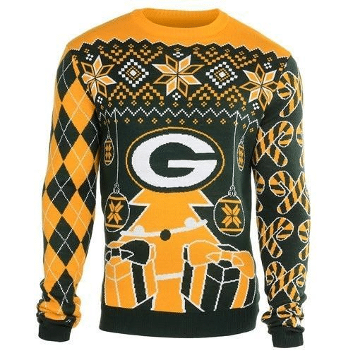 Green Bay Packers Christmas Tree All Over Printed 100% Wool Material Sweater TN041109