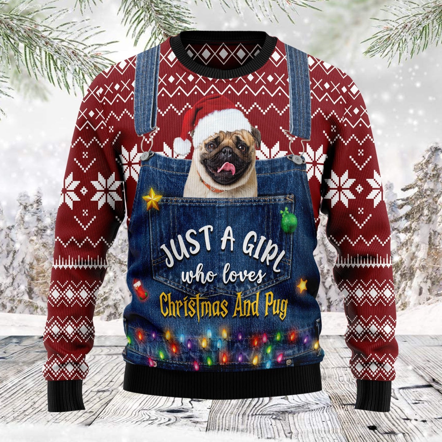 Just A Girl Who Loves Christmas And Pug Ugly Christmas Sweater | For Men & Women | Adult | Us6141