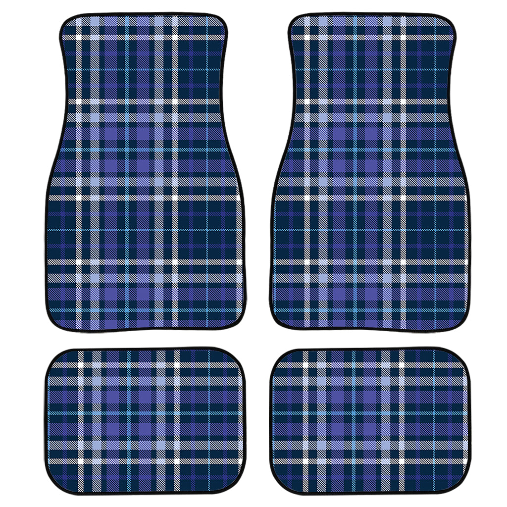 Blue Border Tartan Pattern Print Front And Back Car Floor Mats, Front Car Mat