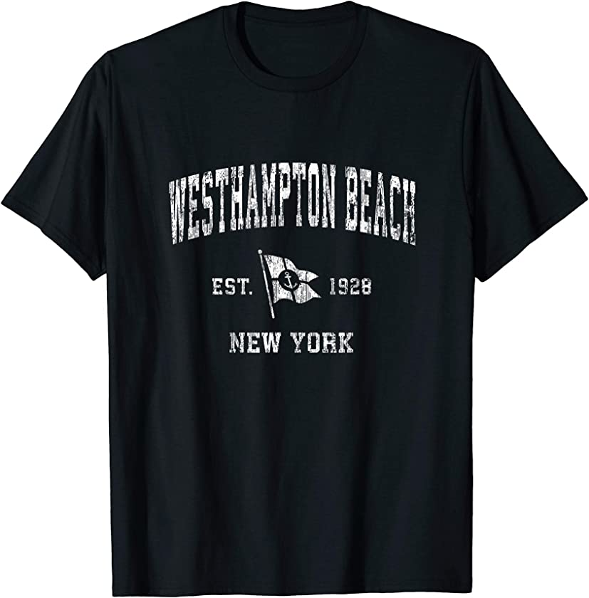 Westhampton Beach NY Vintage Nautical Boat Anchor Flag Sport T-Shirt