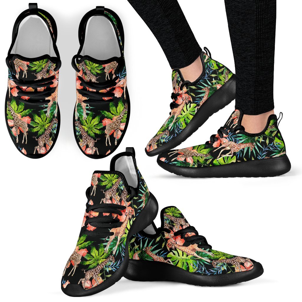 Black Tropical Giraffe Pattern Print Mesh Knit Shoes