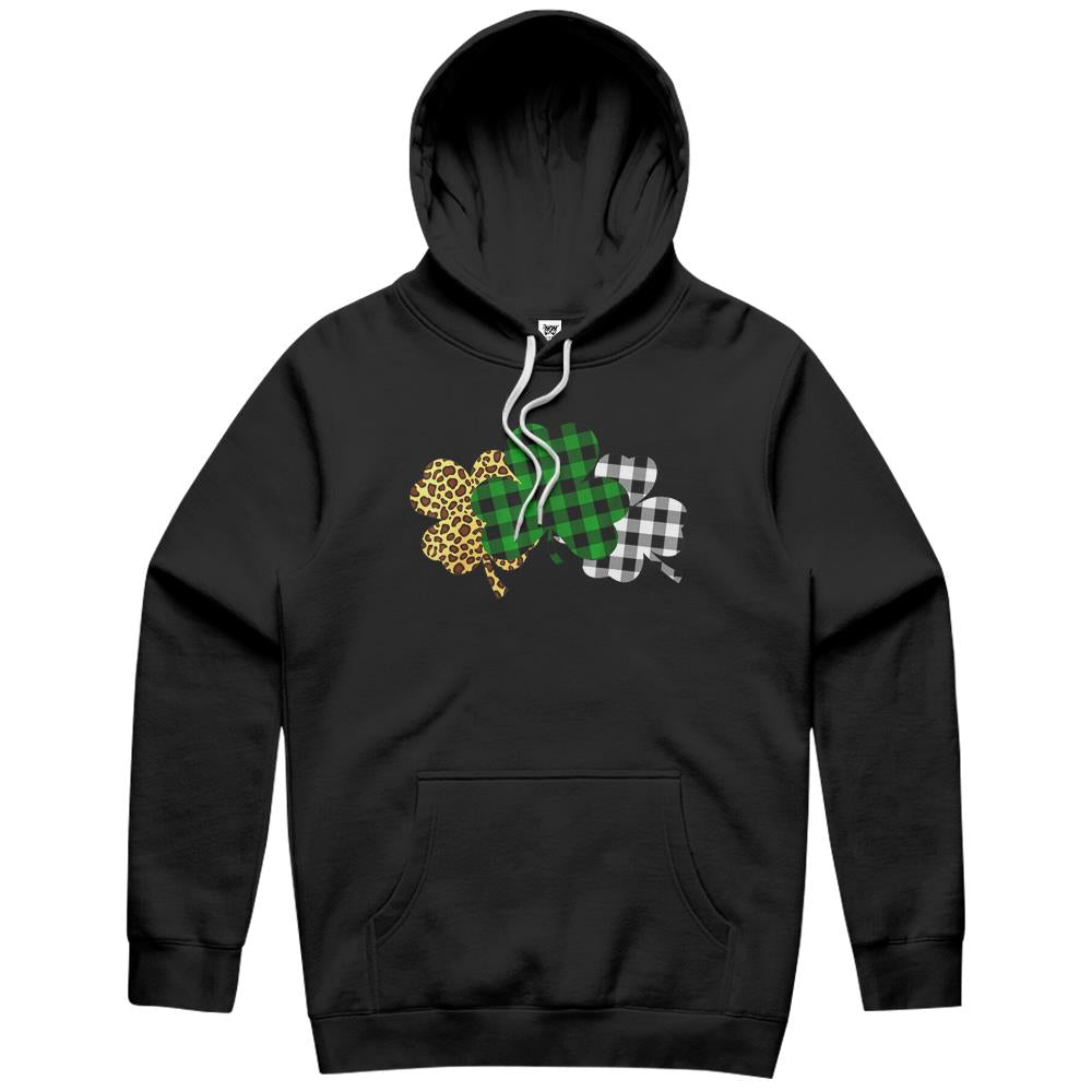 Buffalo Plaid Leopard Shamrock Clover Lucky St Patricks Day Hoodie