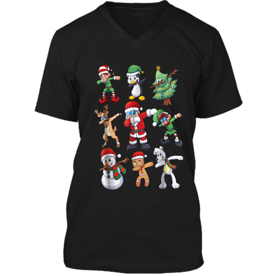 Dabbing Santa Elf Reindeer Penguin Christmas Gift Mens Printed V-Neck T