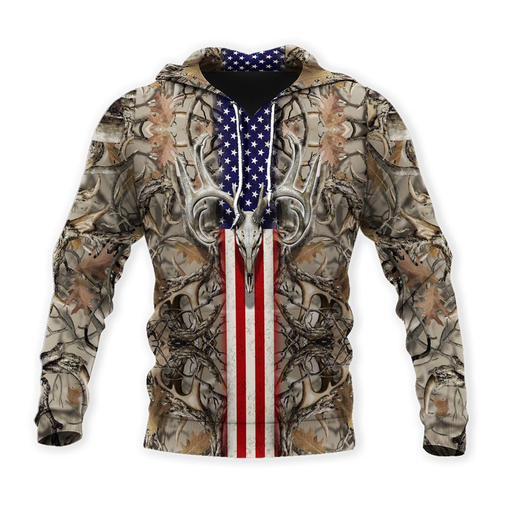 ViticStore™ Deers Hunting US Flag 3D Tortilla Brown Shade All Over Printed XL Hoodie For Men