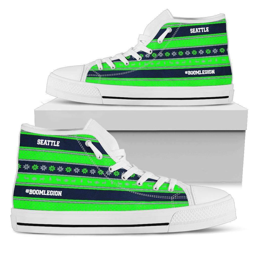 Seattle Football Fan Ugly Christmas Sweater  Style Canvas Hi-Top Sneakers