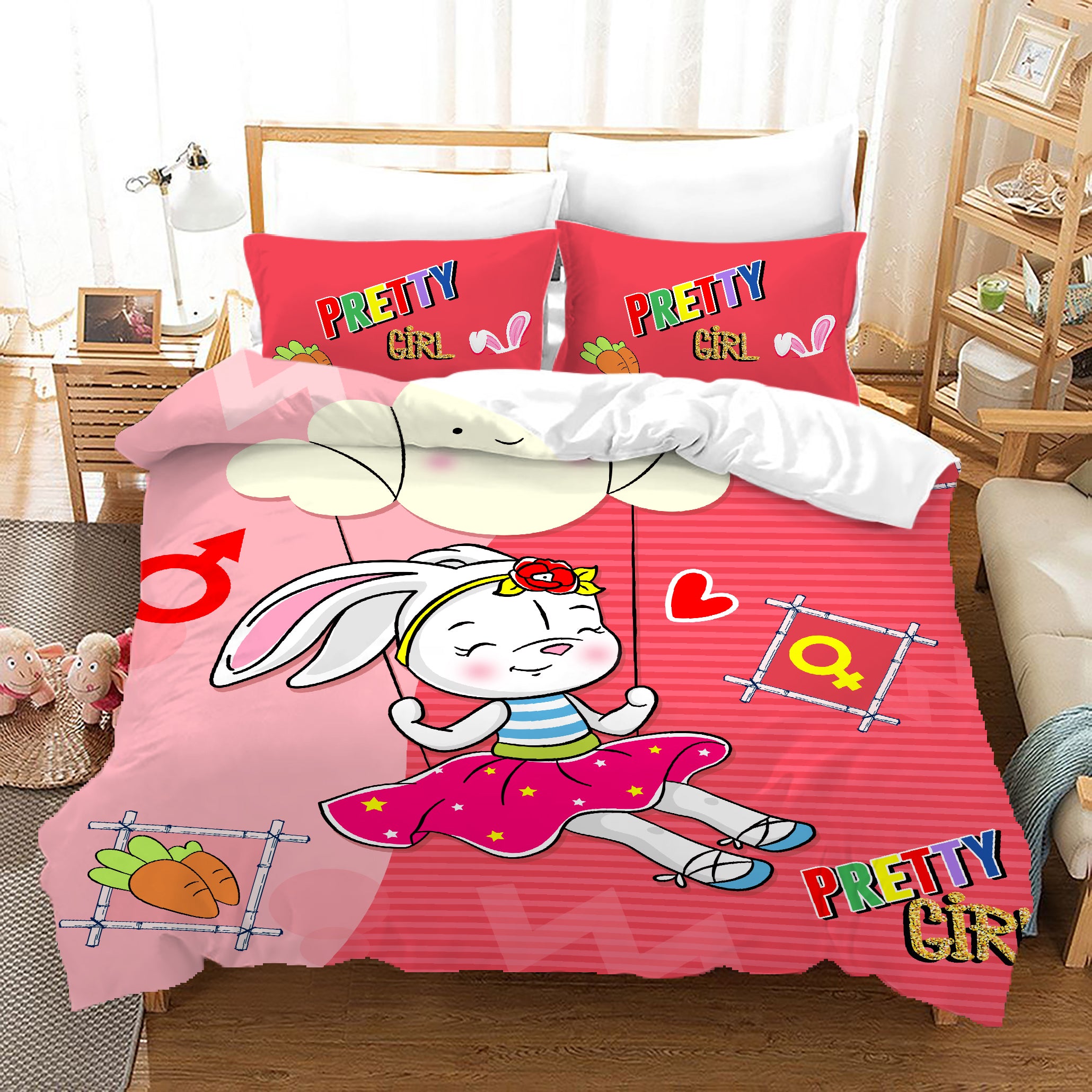 3D Cartoon Rabbit Swing Quilt Cover Set Bedding Set Duvet Cover Pillowcases A675 Lqh