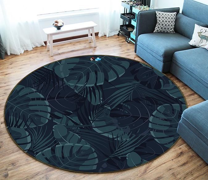 3D Black Leaves 190 Round Rug – Round Carpet Home Decor