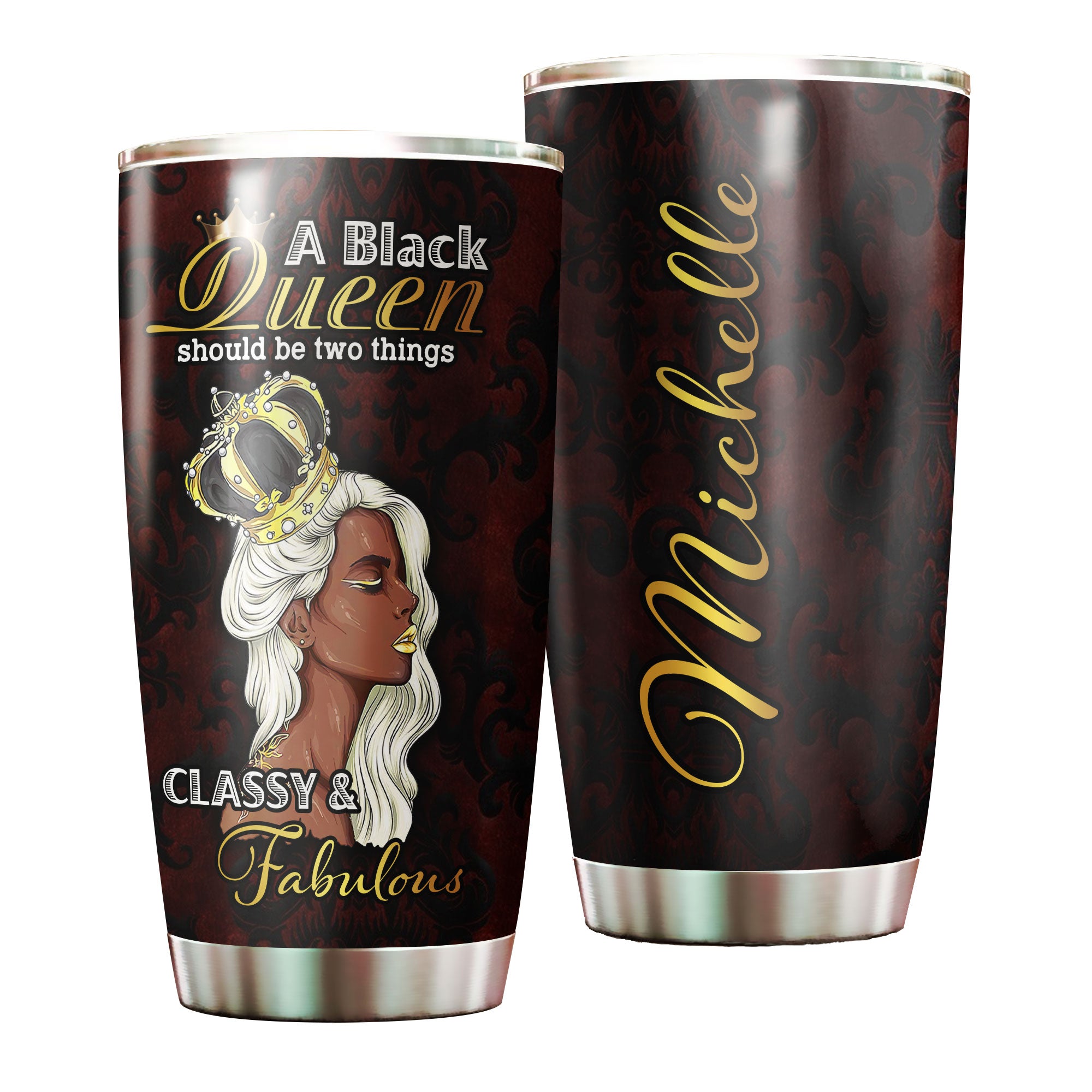 Personalized A Black Queen Classy Fabulous Crown Stainless Steel Tumbler – Double-Walled Insulation Travel Thermal Cup With Lid Gift For Afro Girl Black Women