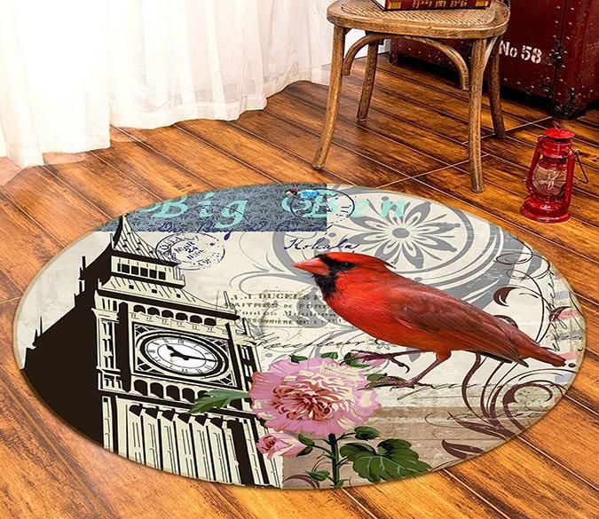 3d Bell Tower Bird 376 Round Rug Home Decor