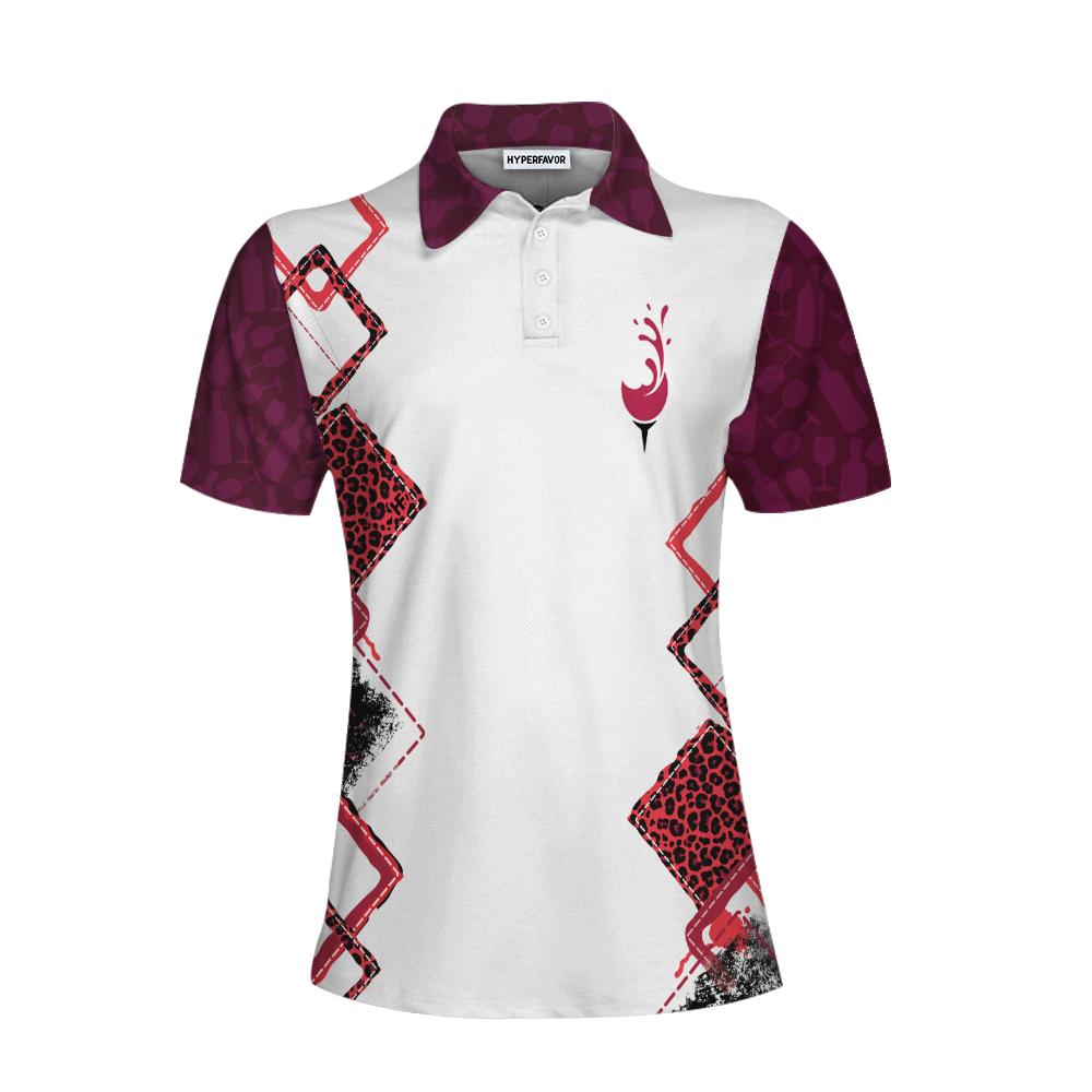 Putt Now Wine Later Elegant Leopard Pattern Golf Short Sleeve Women Polo Shirt, Golf Shirt For Ladies