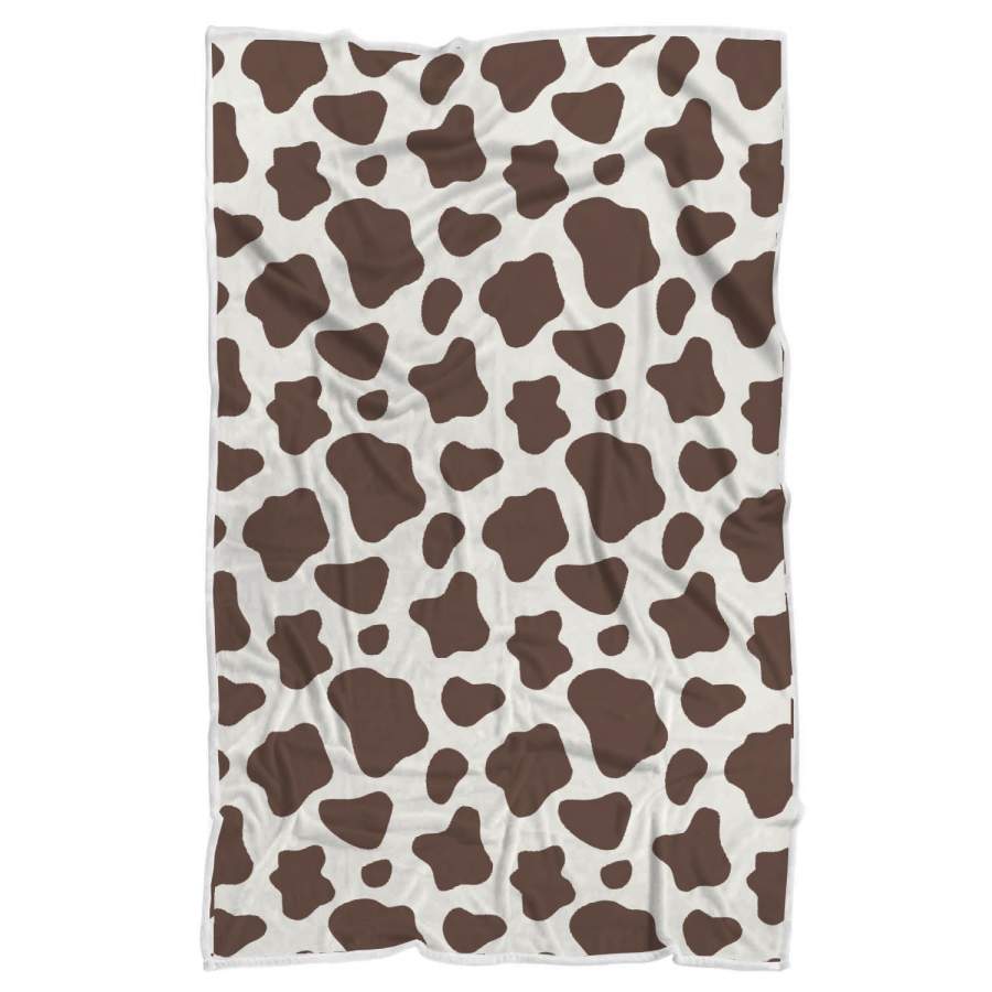 Brown And White Cow Print Sherpa Blanket