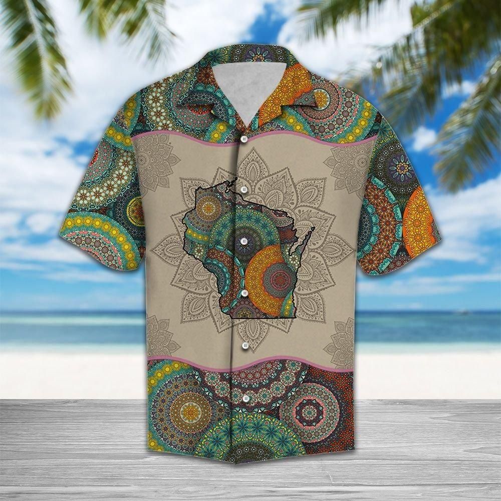 Awesome Wisconsin Mandala Aloha Hawaiian Shirt Colorful Short Sleeve Summer Beach Casual Shirt For Men And Women