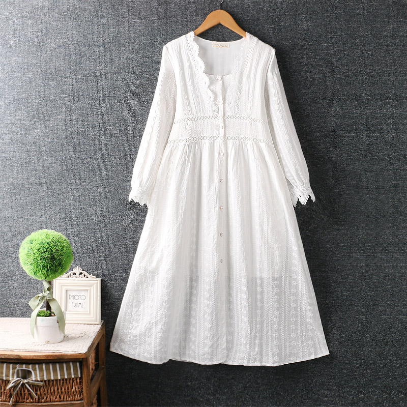 Spring New Women’s Japanese Style Small Fresh Embroidered Long Sleeve Dress R0313 alx