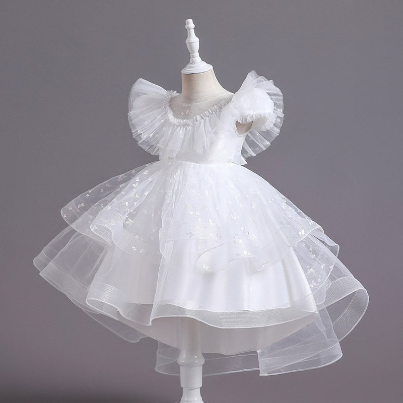 3-8Y Kid Children’s Princess Dress Girls White Dress Summer Ruffles Lace Bow Princess Dresses Costumes Clothes alx