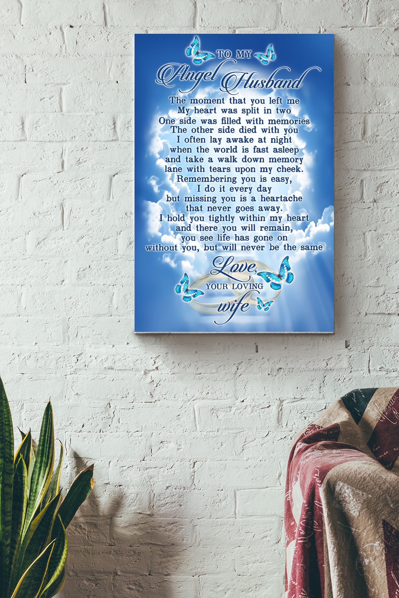 Angel Husband Poster – Quote Wall Art – Gift For Lovers Boyfriend Girlfriend Soulmate Wife Spouse Sweetheart Sweetie Home Decor Wrapped Canvas