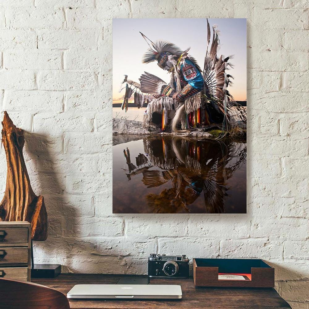 Canvas Prints Fantastic Paper Artwork Native American Man Water Vertical Canvas Wall Art Alluring Living Room Bedroom Bathroom Home Decoration