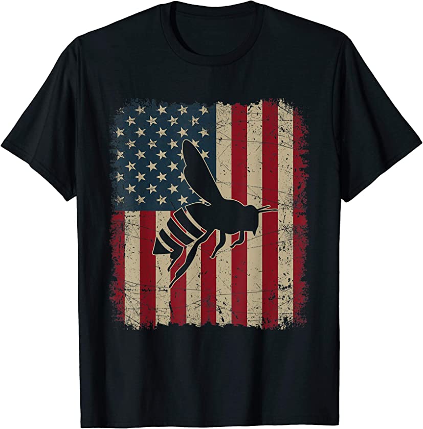 Vintage USA Flag Bee Animals Lover Zookeeper Father’s Day T-Shirt