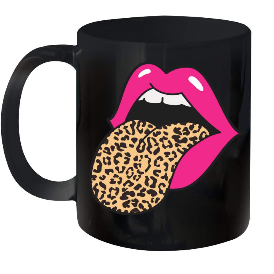 Pink Lips Leopard Tongue Trendy Animal Print Mug