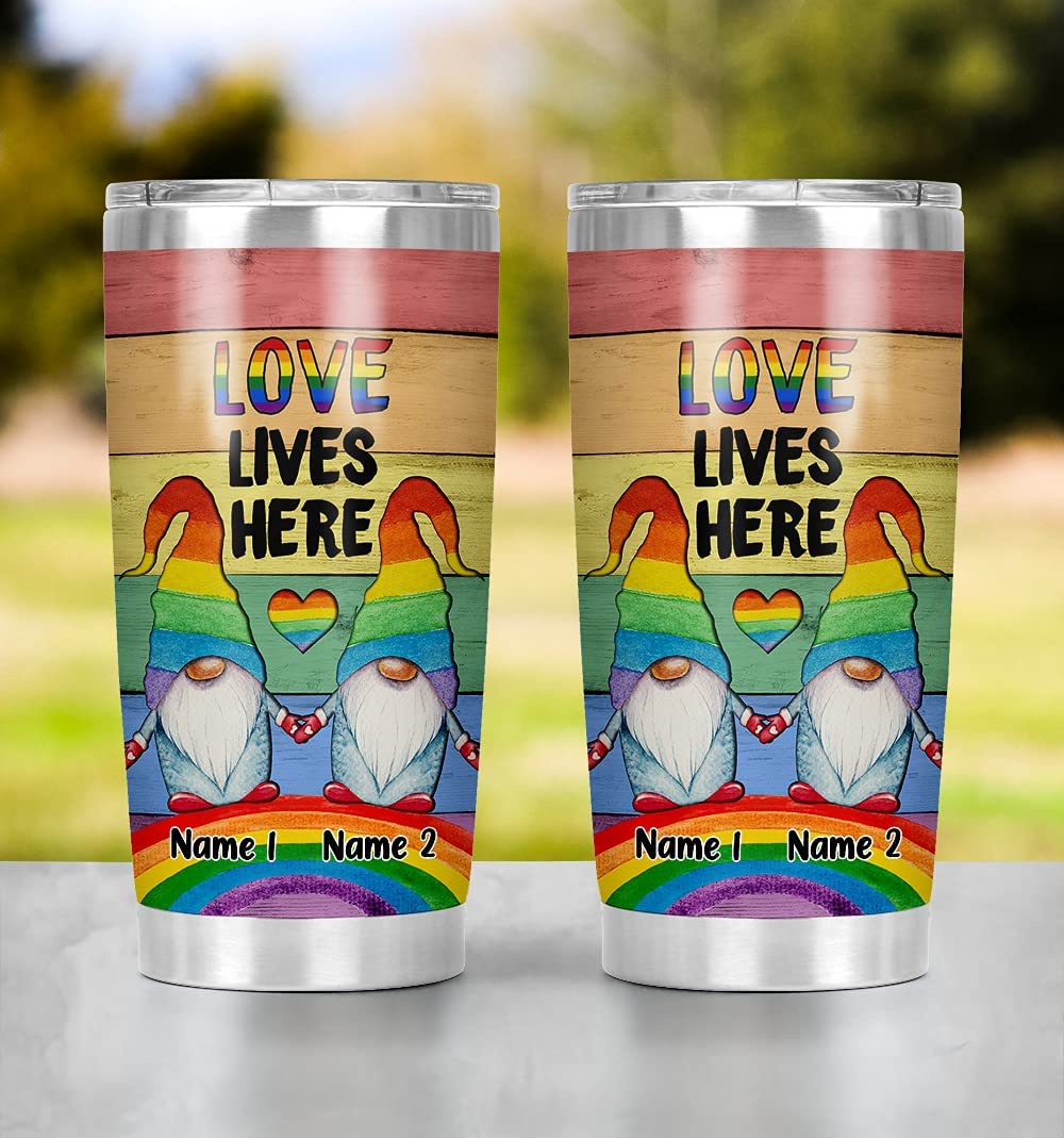 Love Lives Here Lgbt Tumbler For Couple Gifts For Gay/Lesbian Couple, Lgbt Gnome Tumbler, Gay Gifts, Pride Tumbler, Pride Rainbow Symbol Tumbler Gifts