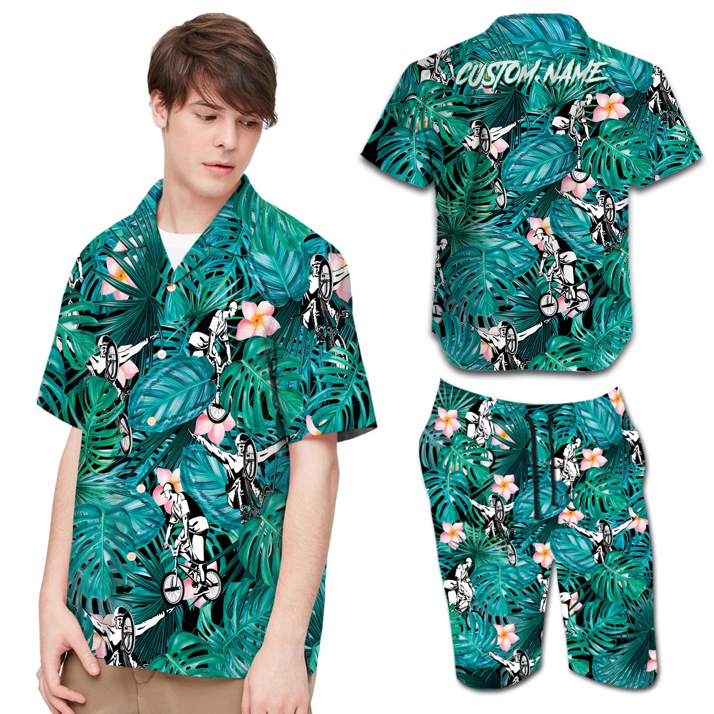 Bmx Plumeria Tropical Leaves Custom Name Hawaii Shirt For Men In Daily Life Ha18903