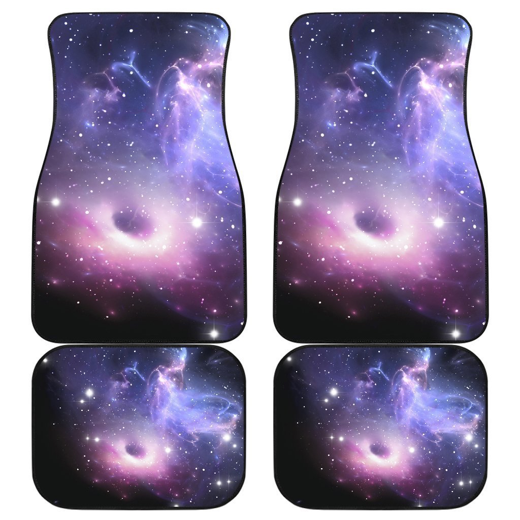 Dark Light Purple Galaxy Space Print Front And Back Car Floor Mats, Front Car Mat