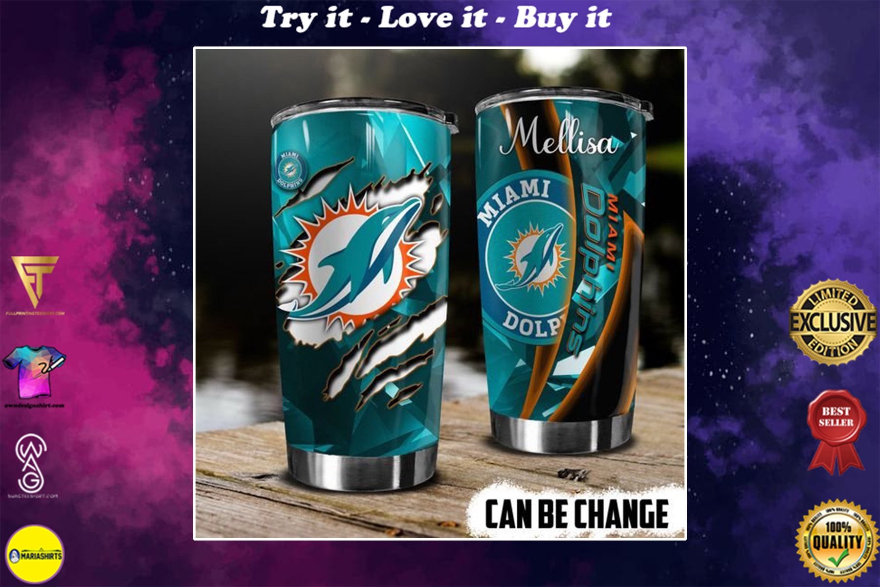 Buy Personalized Miami Dolphins Football Team Custom Stainless Steel Tumbler