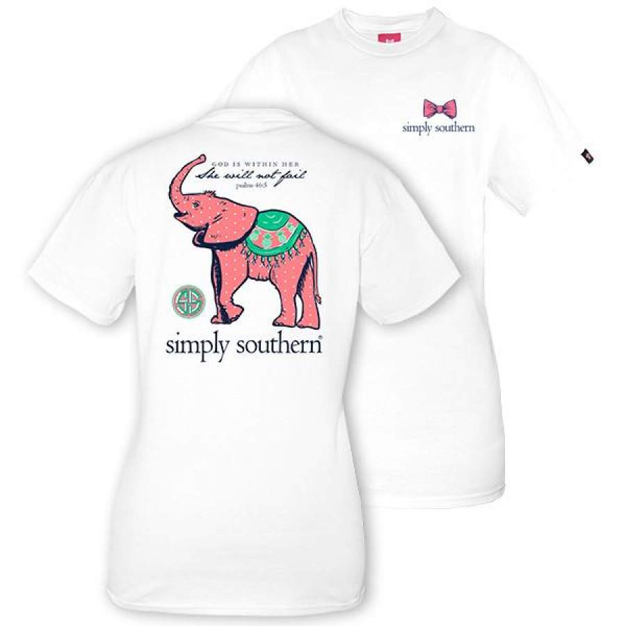 Sale Simply Southern Preppy Baby Elephant White T-Shirt