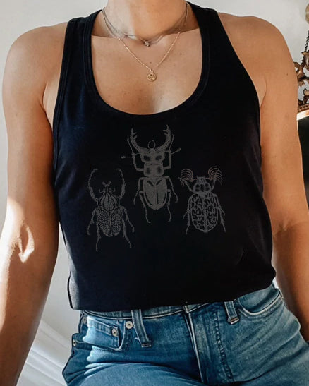 Black Insects Families Printed Tank Top