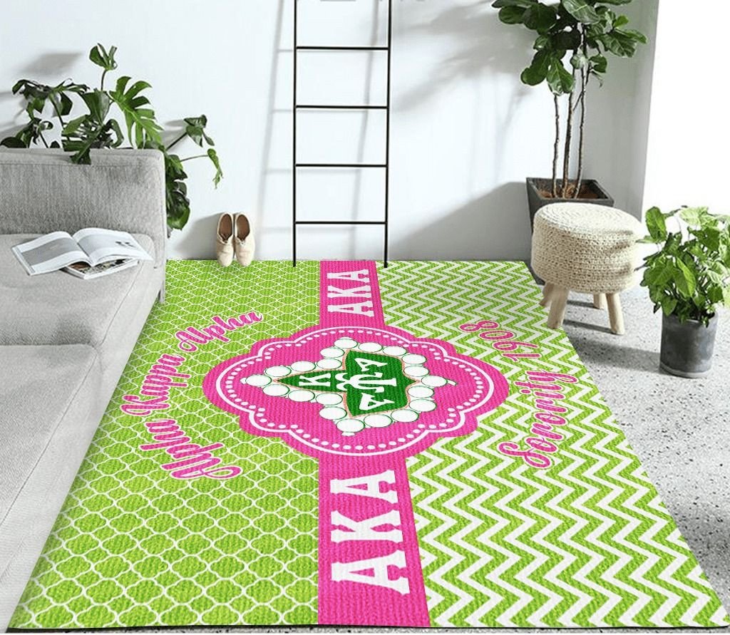 Wonderprint Area Rug Ivy Leage Alpha Kappa Alpha 1908 Green Pink Area Rug  Lt10