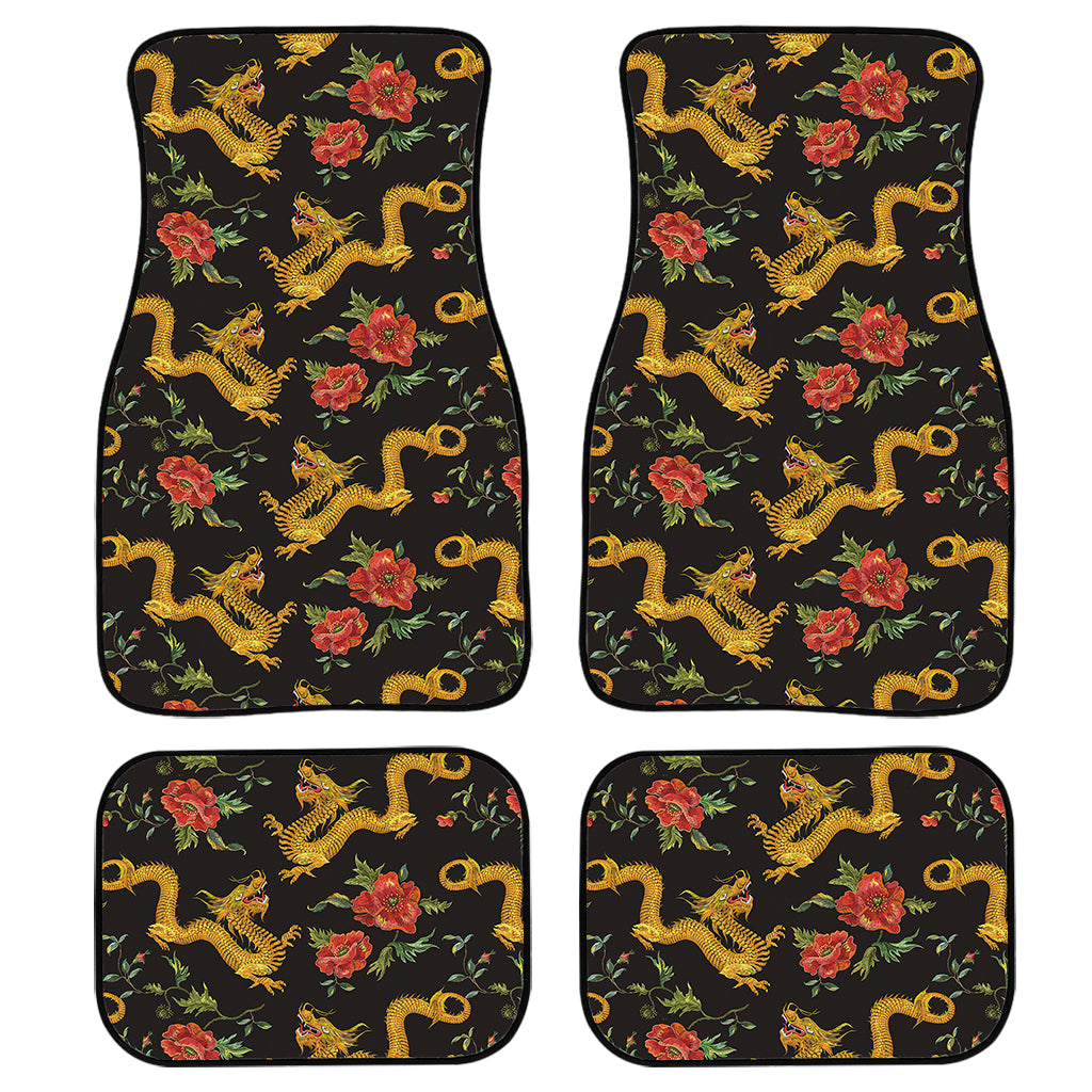 Embroidery Chinese Dragon Pattern Print Front And Back Car Floor Mats, Front Car Mat