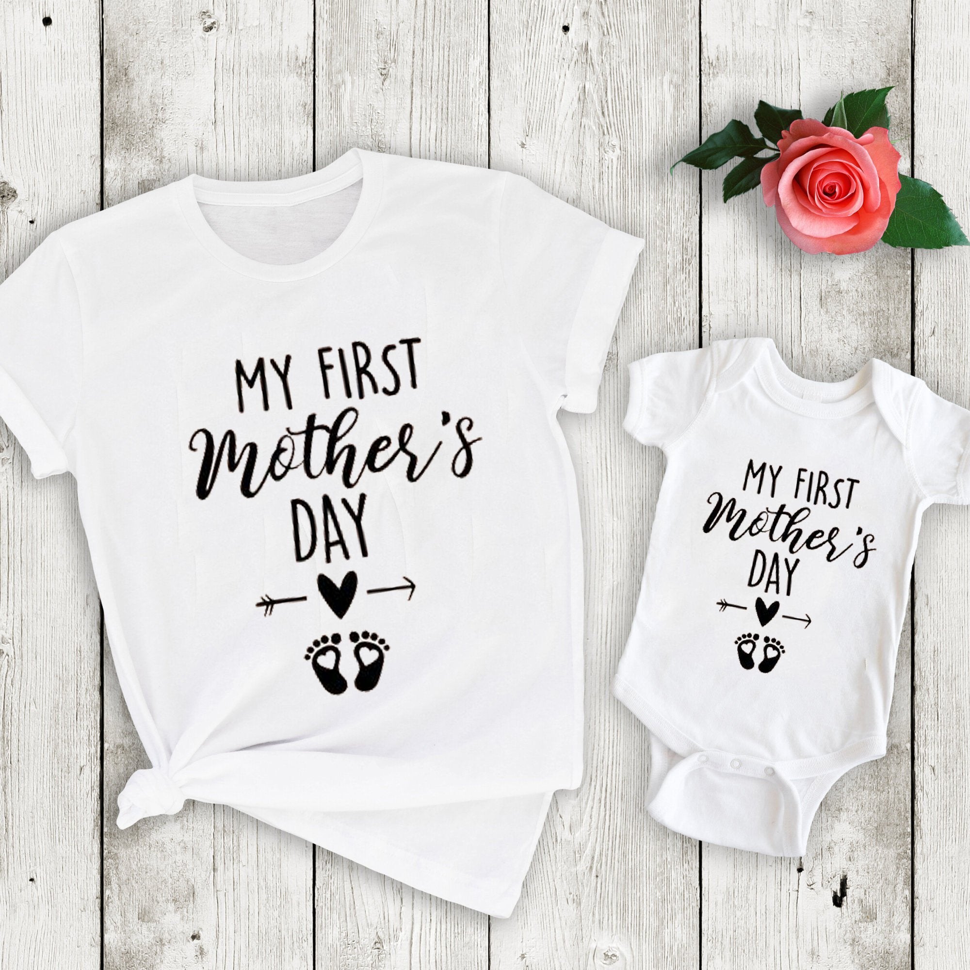 Citybarks [Baby Onesie + Tshirt] Gifts For Mom to be,  My First Mother’s Day Mommy And Baby Matching Shirt HM468