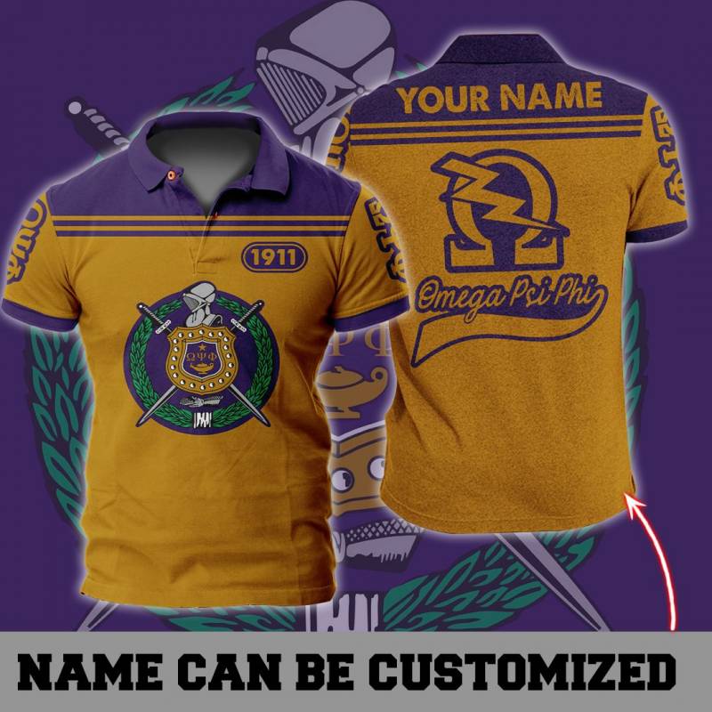 Omega Psi Phi Custom Name Yellow Polo Shirt