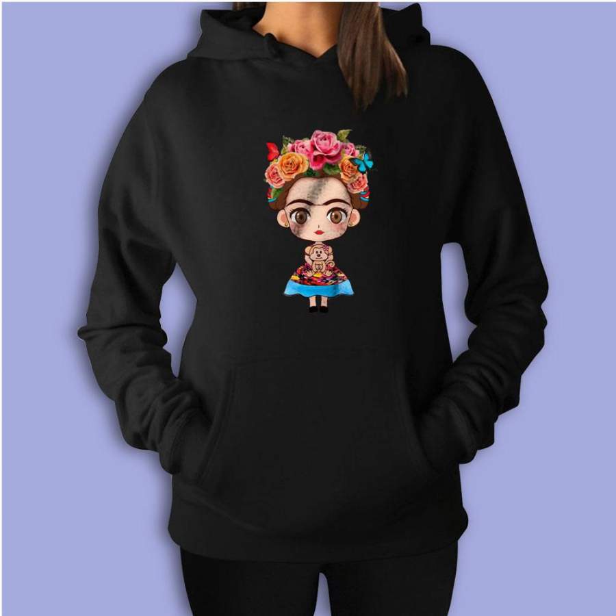 Flower Exposition Hair Cute Chibi Frida Kahlo Women’S Hoodie