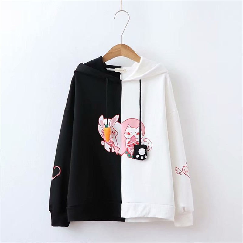 Women Cute Rabbit Cat Lovely Sweatshirt 2021 Bunny Ear Kawaii Hoodies Harajuku Soft Girls Anime Pink Pullover Black Tracksuit alx