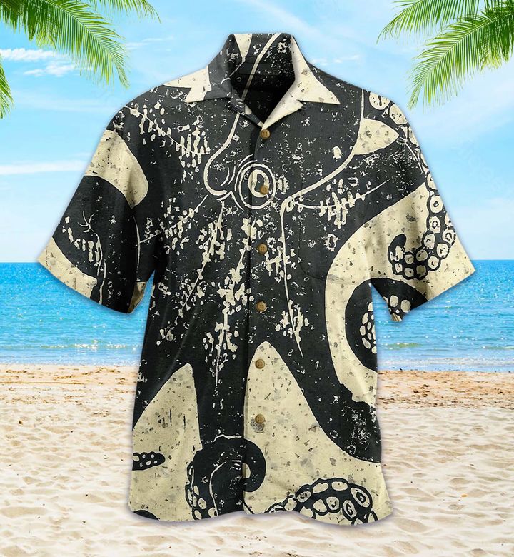 Black Octopus Yellow Hawaii Shirt Ha24649