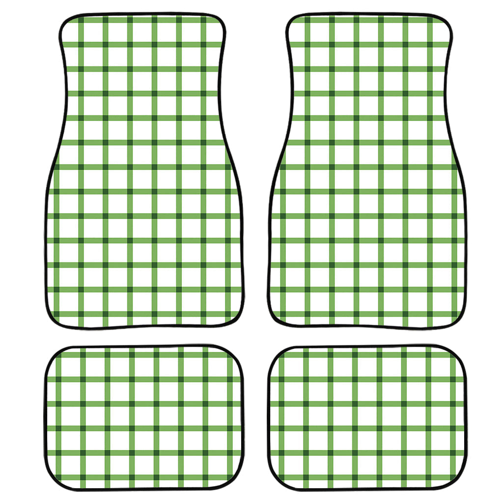 Green Tattersall Pattern Print Front And Back Car Floor Mats, Front Car Mat