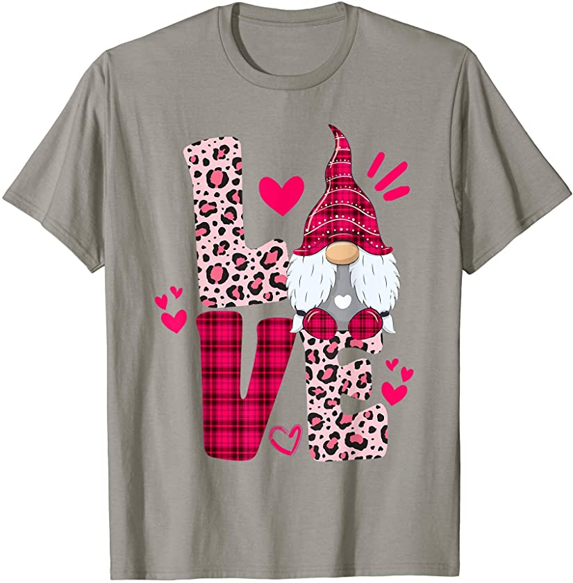 Nn Love Leopard Plaid Gnome Lover Valentines Day Costume T-Shirt