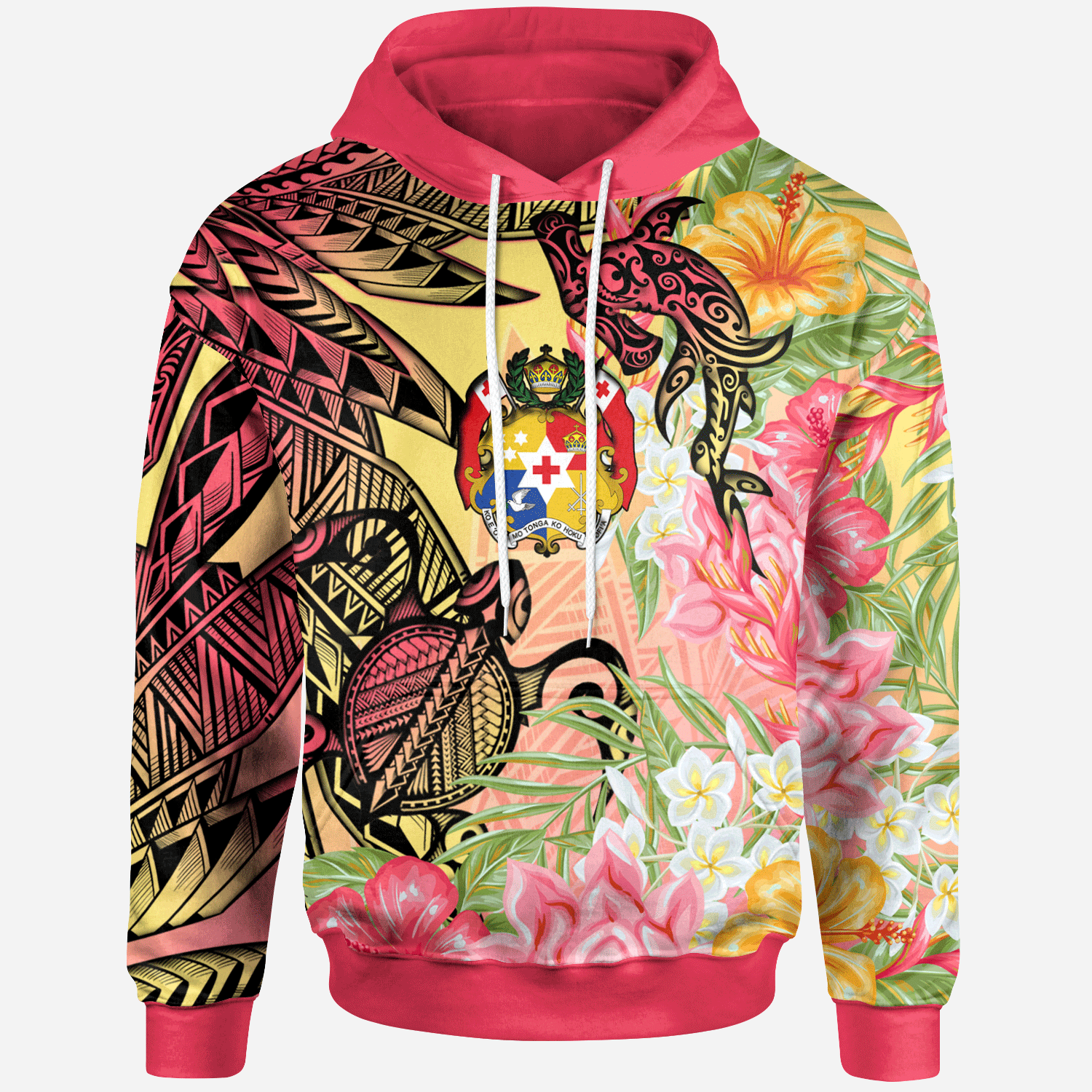 Tonga Hoodie – Flowers Tropical With Sea Animals