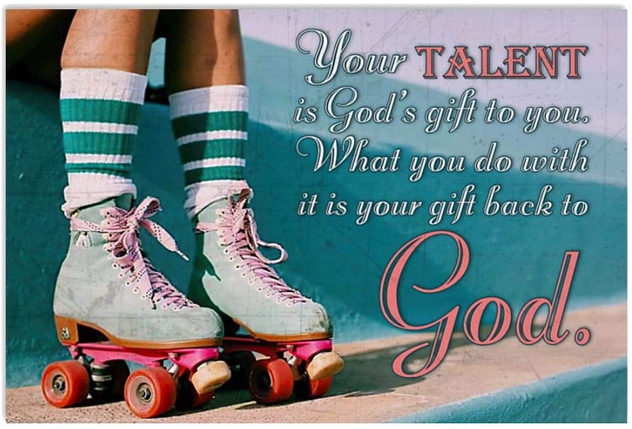 Vintage Roller Skating Girl Your Talent Is God’S Gift Poster Art Print      Home Decor Gift For Men Women Family Friend On Birthday Xmas